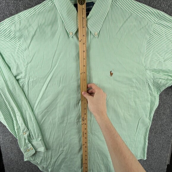 Ralph Lauren Men Button Up Shirt Long Sleeve Green Striped Classic 16.5 34/35 - Picture 3 of 16